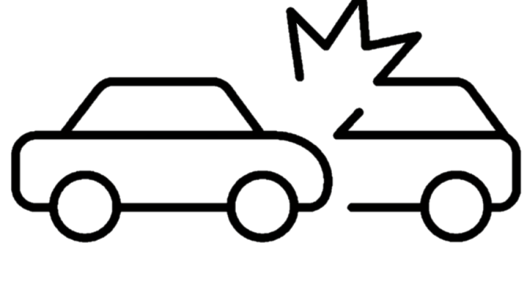 Zwei Autos in einem Unfall mit einem deutlichen Aufprallsymbol.