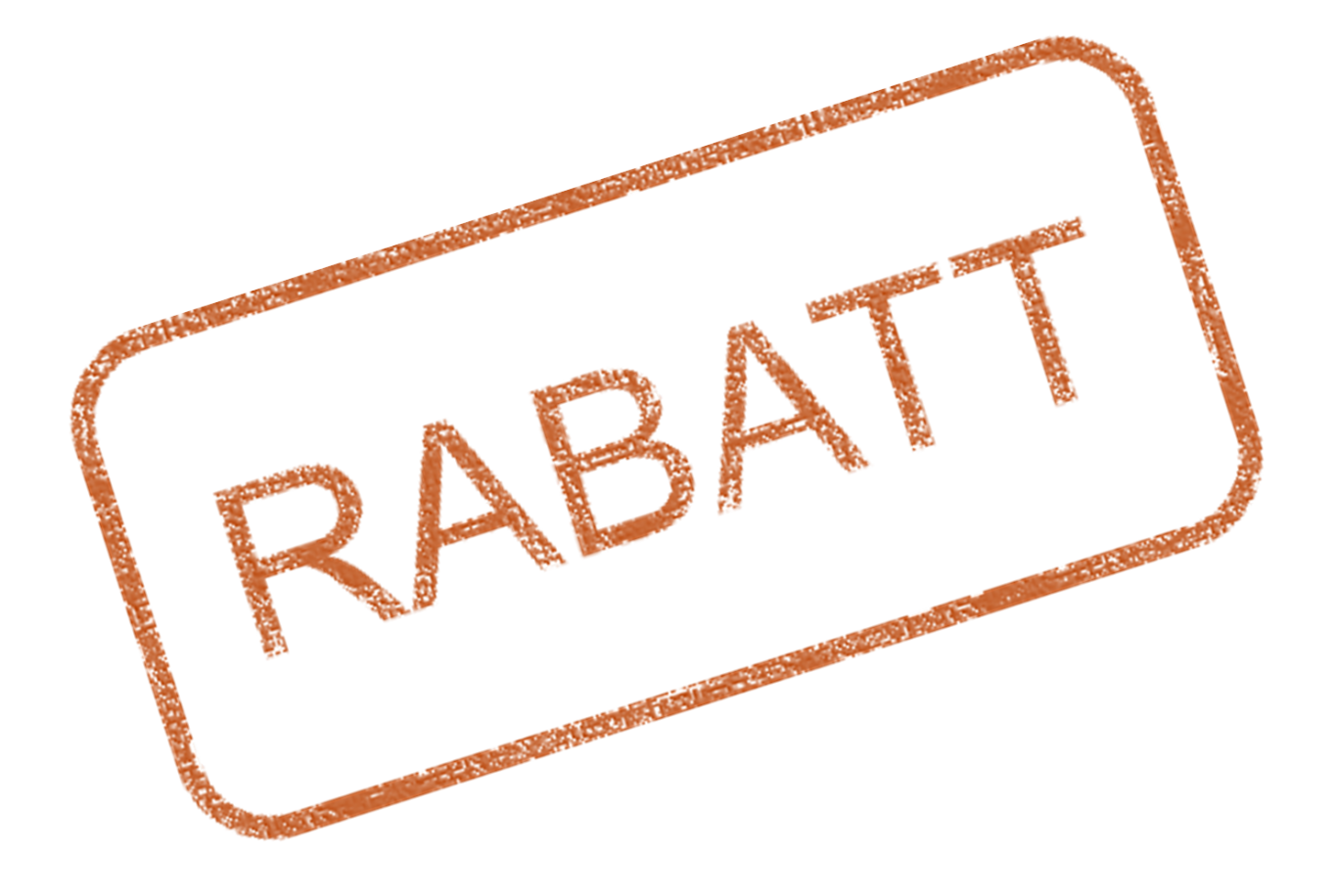 Stempel mit dem Text "RABATT" in orangefarbenem Design.