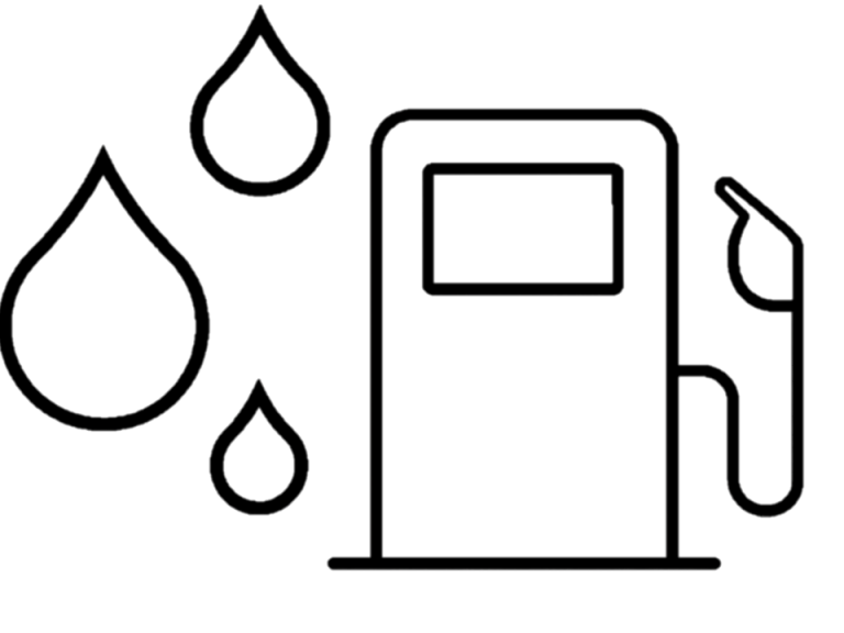 Symbol eines Kraftstofftanks mit Tropfen daneben, die die Waschanlage symbolisieren.